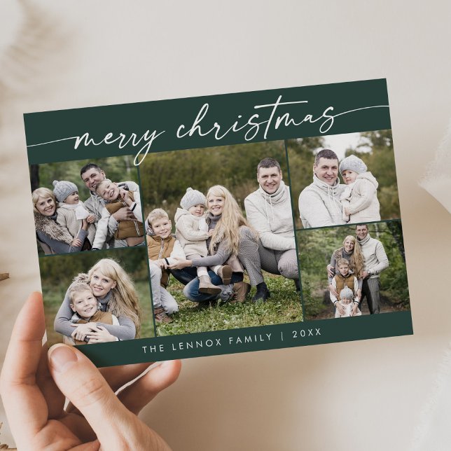 Cartes Pour Fêtes Annuelles Boho Chic Dark Green Photo Boho Joyeux Noël (Créateur téléchargé)