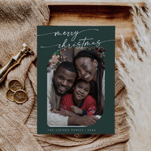 Cartes Pour Fêtes Annuelles Boho Chic Dark Green Photo Joli Joyeux Noël