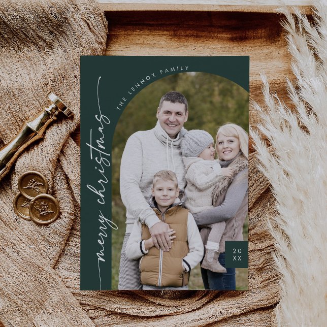 Cartes Pour Fêtes Annuelles Boho Chic Dark Green Photo moderne Joyeux Noël (Créateur téléchargé)