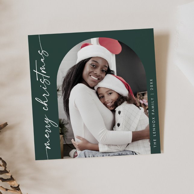Cartes Pour Fêtes Annuelles Boho Chic Dark Green Photo unique Joyeux Noël (Créateur téléchargé)