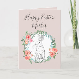 Cartes Pour Fêtes Annuelles Boho Chic Happy Pâques Mère Lapin Floral Mauve