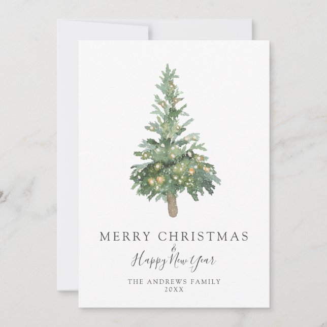 Cartes Pour Fêtes Annuelles Boho Chic Joyeux Noël Aquarelle Arbre Vacances (Devant)