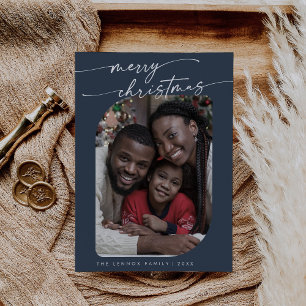 Cartes Pour Fêtes Annuelles Boho Chic Navy Bleu Photo Joli Joyeux Noël