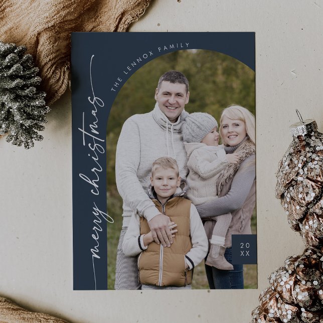Cartes Pour Fêtes Annuelles Boho Chic Navy Bleu Photo moderne Joyeux Noël (Créateur téléchargé)
