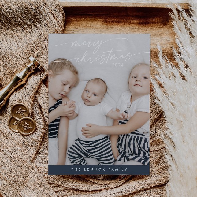 Cartes Pour Fêtes Annuelles Boho Chic Navy Blue Cute Photo unique Noël (Créateur téléchargé)