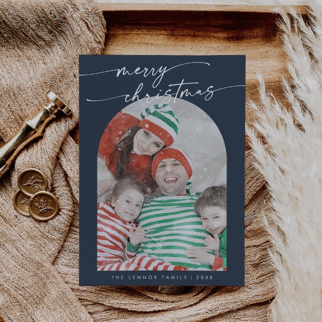 Cartes Pour Fêtes Annuelles Boho Chic Navy Blue Fun Family Photo Noël (Créateur téléchargé)