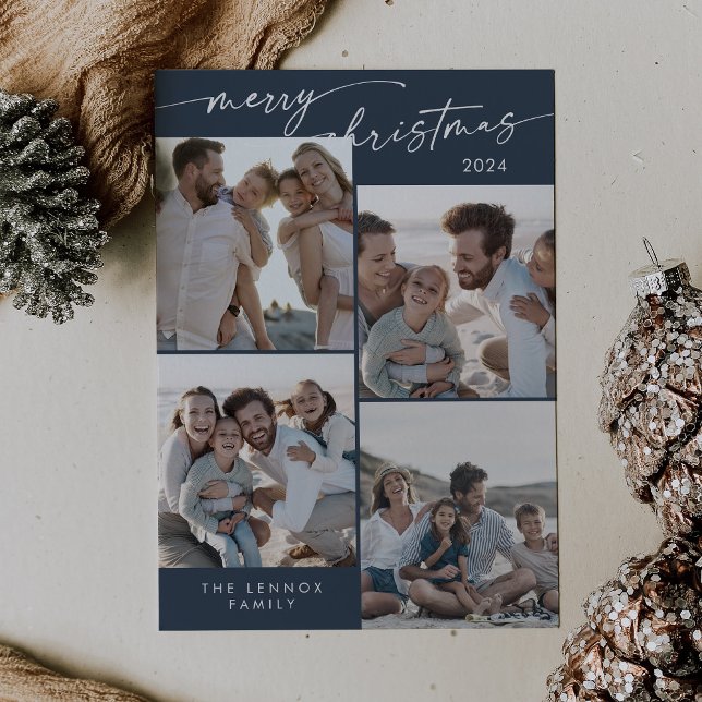 Cartes Pour Fêtes Annuelles Boho Chic Navy Blue Xmas Photo Noël unique (Créateur téléchargé)