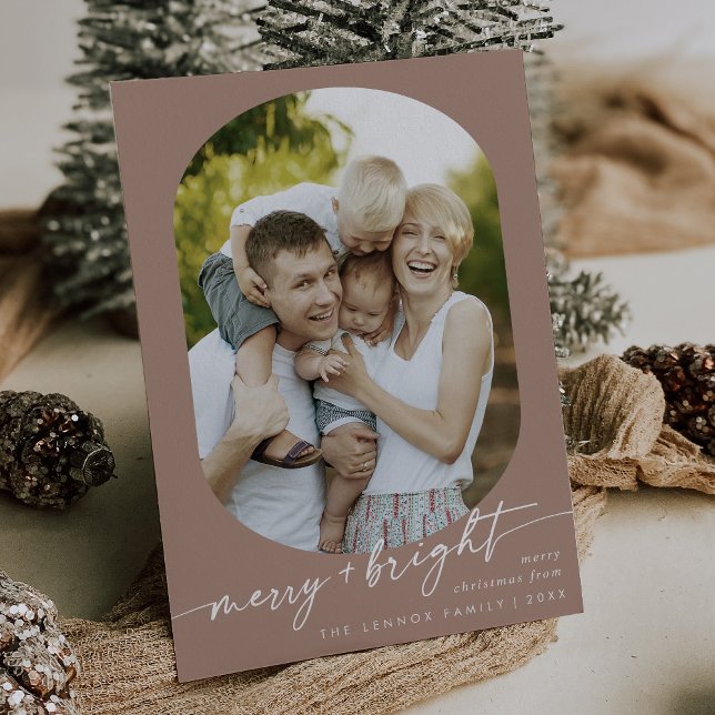 Cartes Pour Fêtes Annuelles Boho Chic Neutral Joyeux Bright Photo Noël (Créateur téléchargé)
