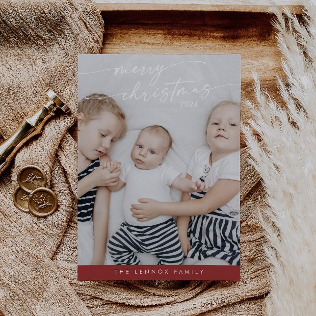 Cartes Pour Fêtes Annuelles Boho Chic Red Cute Unique Photo Noël (Créateur téléchargé)