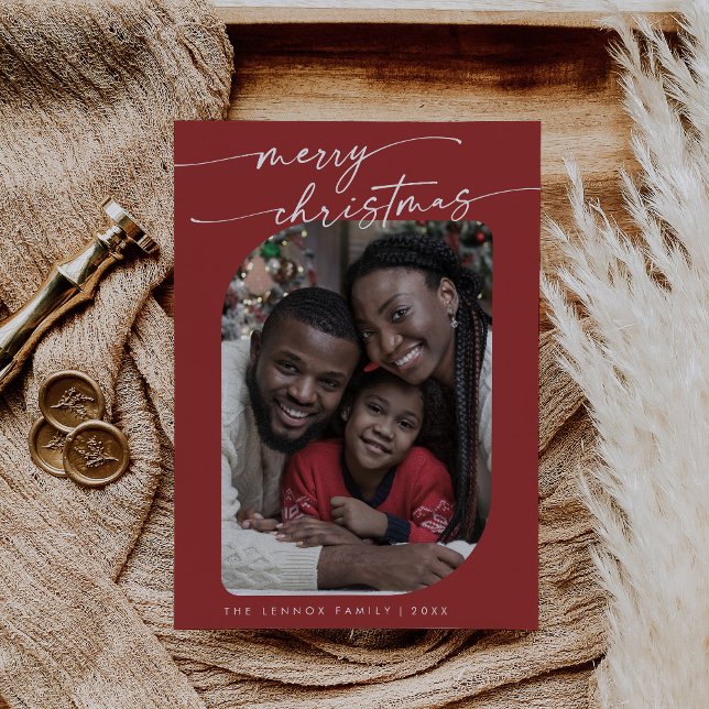 Cartes Pour Fêtes Annuelles Boho Chic Red Photo Joli Joyeux Noël (Créateur téléchargé)