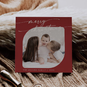 Cartes Pour Fêtes Annuelles Boho Chic Red Photo Jolie Famille Noël