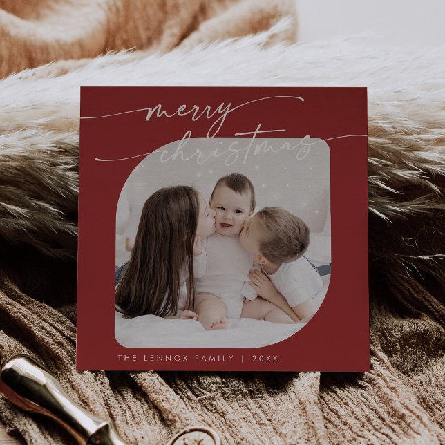 Cartes Pour Fêtes Annuelles Boho Chic Red Photo Jolie Famille Noël (Créateur téléchargé)