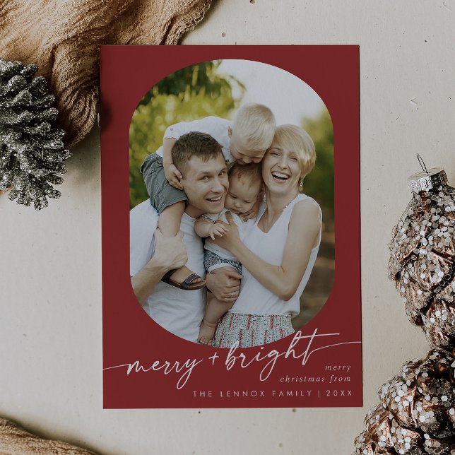 Cartes Pour Fêtes Annuelles Boho Chic Rouge Joyeux Bright Photo Noël (Créateur téléchargé)