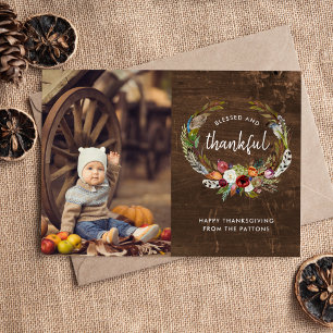 Cartes Pour Fêtes Annuelles Boho d'automne fleurit Thanksgiving Photo Flat