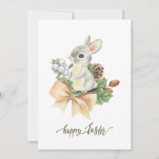Cartes Pour Fêtes Annuelles Boho de lapin d'aquarelle Joyeux pâques (Devant)