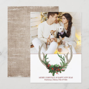 Cartes Pour Fêtes Annuelles Boho Deer Antlers Rustic Christmas Floral Photo