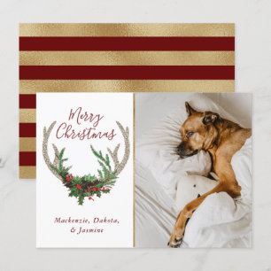 Cartes Pour Fêtes Annuelles Boho Deer Antlers Rustic Christmas Floral Photo
