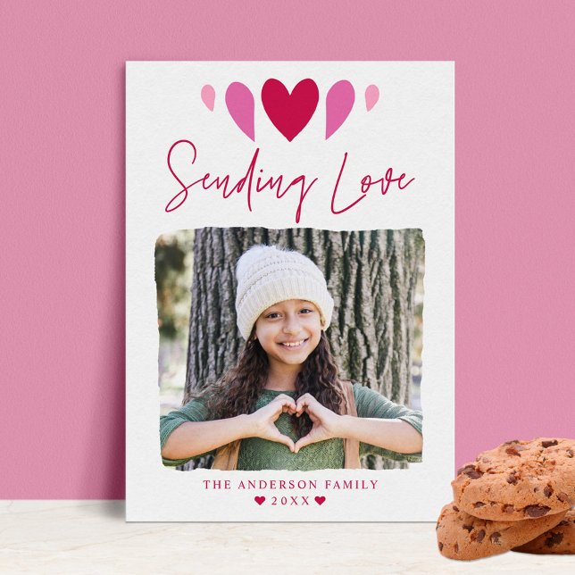 Cartes Pour Fêtes Annuelles Boho Envoie l'amour rose Photo Saint-Valentin (Créateur téléchargé)
