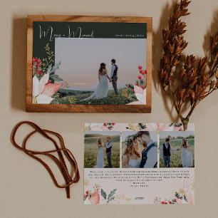 Cartes Pour Fêtes Annuelles Boho Floral Joyeux et Marié Quatre photos Noël