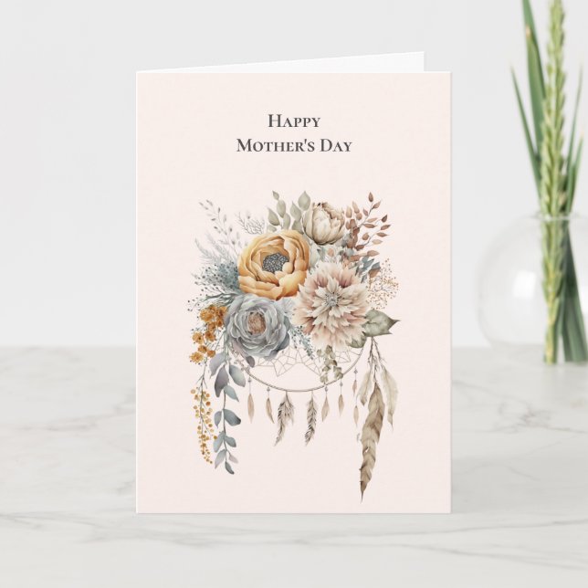 Cartes Pour Fêtes Annuelles Boho Flower Bouquet et Dreamcatcher Fête des Mères (Devant)