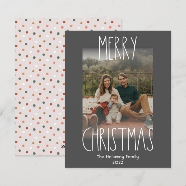 Cartes Pour Fêtes Annuelles Boho foncé Polka point Noël Vertical Faded Photo (Devant / Derrière)