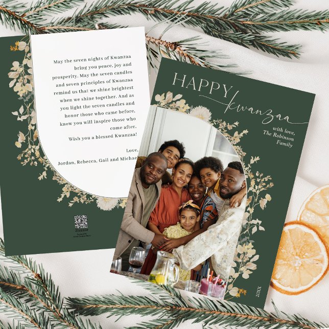 Cartes Pour Fêtes Annuelles Boho Green Floral Happy Kwanzaa Photo (Créateur téléchargé)