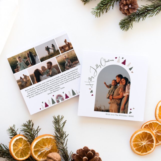 Cartes Pour Fêtes Annuelles Boho Hearts Arch Holly Jolly Noël Sept Photo (Créateur téléchargé)