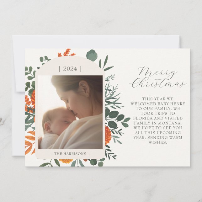 Cartes Pour Fêtes Annuelles Boho hiver Floral long message Noël (Devant)