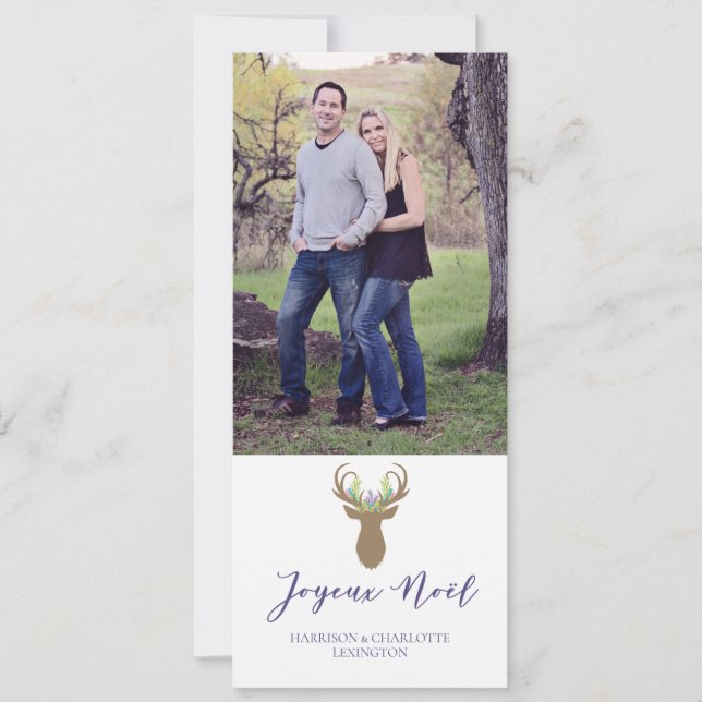 Cartes Pour Fêtes Annuelles Boho Joy Christmas Reindeer Typographie Photo (Devant)