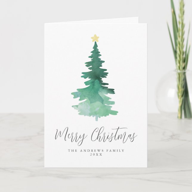 Cartes Pour Fêtes Annuelles Boho Joyeux Noël Aquarelle Arbre non photo (Devant)
