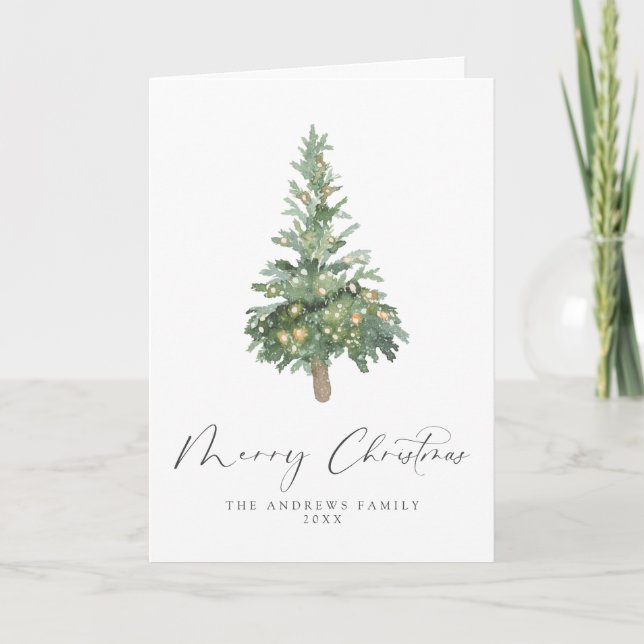 Cartes Pour Fêtes Annuelles Boho Joyeux Noël Aquarelle Arbre non photo (Devant)