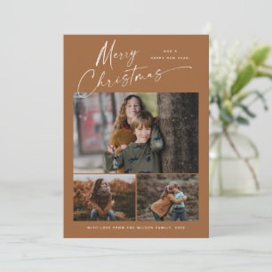 Cartes Pour Fêtes Annuelles Boho Joyeux Noël Blanc Script 3 Photo Collage