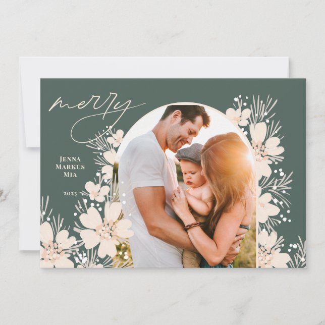 Cartes Pour Fêtes Annuelles Boho Joyeux Noël vert (Devant)