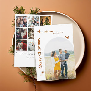 Cartes Pour Fêtes Annuelles Boho Minimaliste Retro Stars Photo Famille de Noël