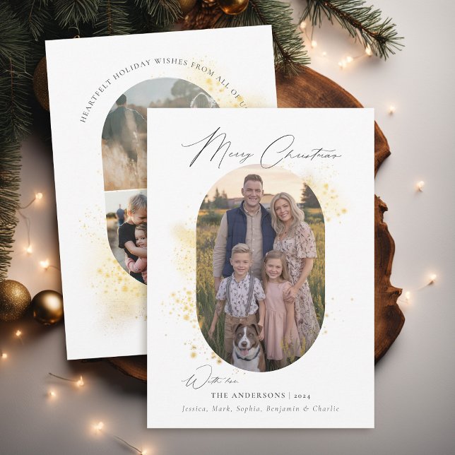 Cartes Pour Fêtes Annuelles Boho Modern Minimaliste Gold Splash Photo Noël (christmas card photo family couple kids dog modern minimalist vintage retro 70s 80s boho gold splash)