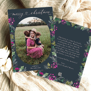 Cartes Pour Fêtes Annuelles Boho moderne Chic Bleu rose Photo Noël