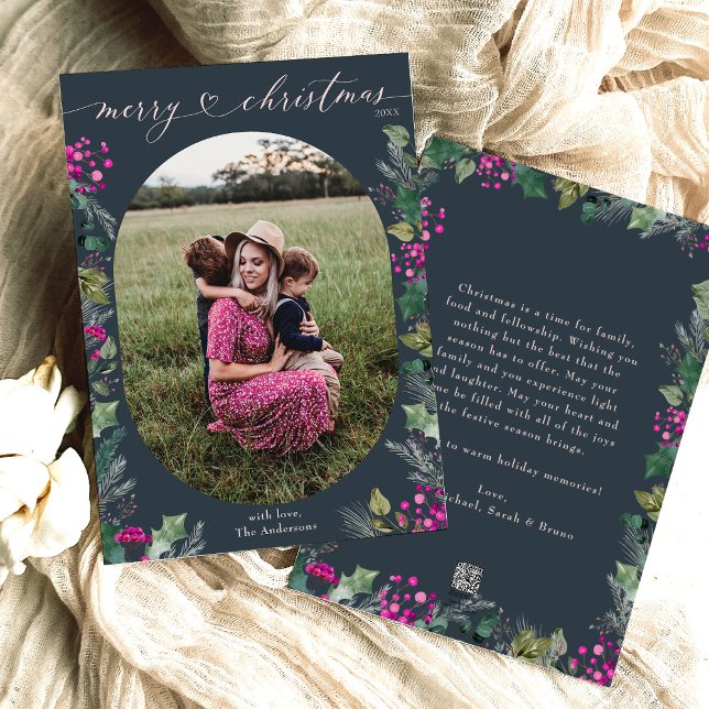 Cartes Pour Fêtes Annuelles Boho moderne Chic Bleu rose Photo Noël (Créateur téléchargé)