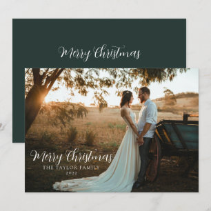 Cartes Pour Fêtes Annuelles Boho moderne élégant vert Noël Couple Photo