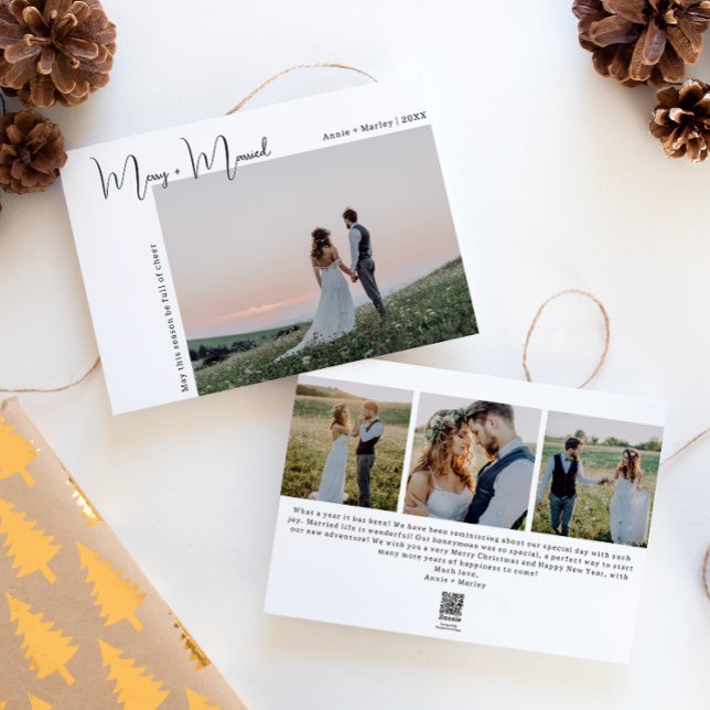 Cartes Pour Fêtes Annuelles Boho moderne Joyeux et marié quatre photos Noël (Créateur téléchargé)