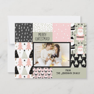 Cartes Pour Fêtes Annuelles Boho Noël Motif Collage rose Sage Photo