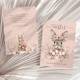Cartes Pour Fêtes Annuelles Boho Pâques Joli Lapin Blush Oeufs Floraux