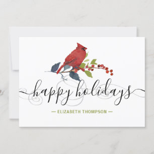 Cartes Pour Fêtes Annuelles Boho Red Cardinal Holly Berries Name Happy