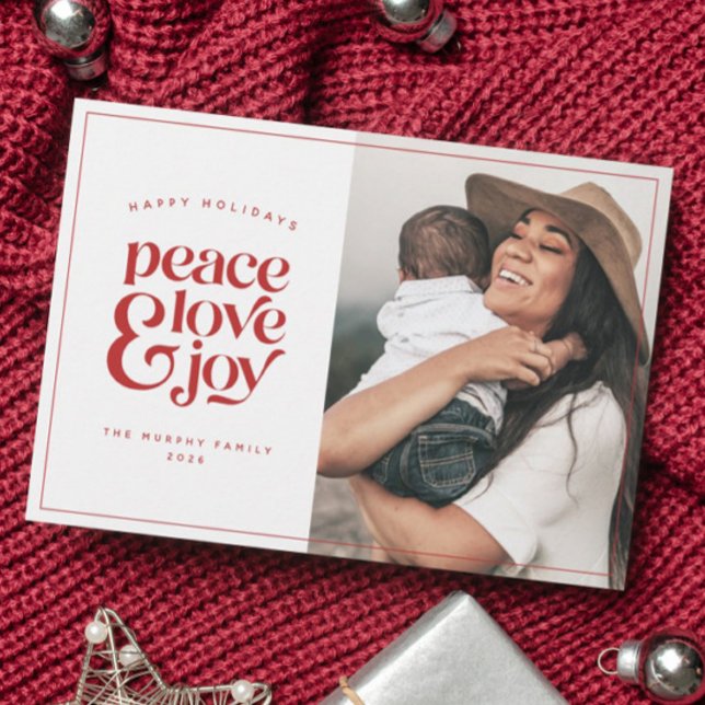 Cartes Pour Fêtes Annuelles Boho Retro Peace Love Joy Photo Christmas Card (Créateur téléchargé)