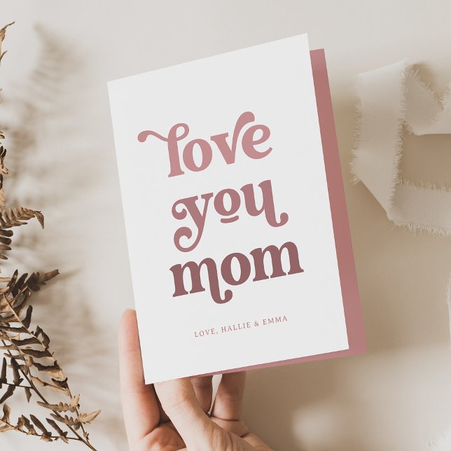 Cartes Pour Fêtes Annuelles Boho Retro Texte | Amour pour Maman Dégradé Rose P (Créateur téléchargé)