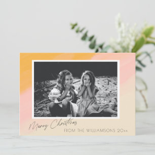 Cartes Pour Fêtes Annuelles Boho rose jaune aquarelle Noël Photo personnalisée