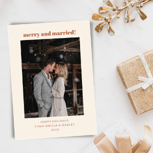 Cartes Pour Fêtes Annuelles Boho Rust Minimaliste Joyeux Marié Photo de Noël