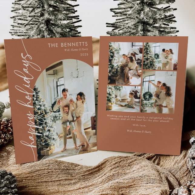 Cartes Pour Fêtes Annuelles Boho Terracotta Happy Holidays Photo (Créateur téléchargé)