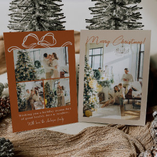 Cartes Pour Fêtes Annuelles Boho Terracotta Photo Famille Joyeux Noël