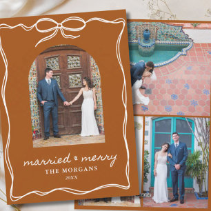 Cartes Pour Fêtes Annuelles Boho Terracotta Rustique Marié & Joyeux 4 Photo