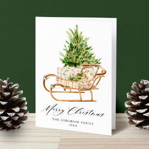 Cartes Pour Fêtes Annuelles Boho Watercolor Christmas Sleigh Non-Photo